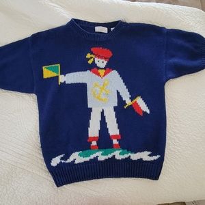 Vintage Sailor Lightweight Sweater Medium by Honors Navy Red White 90s